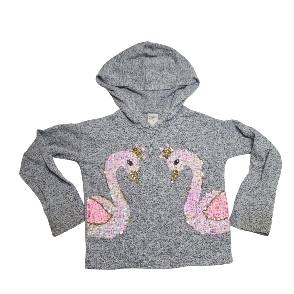 Members Mark Pink Gold Swan Tiara Sequin Gray Hooded Pullover Sweatshirt 4/5
